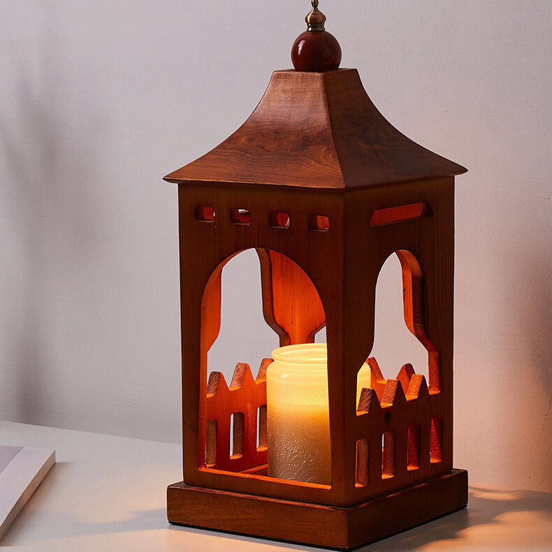 Vintage Walnut Cabin 1-Light Melting Wax Table Lamp