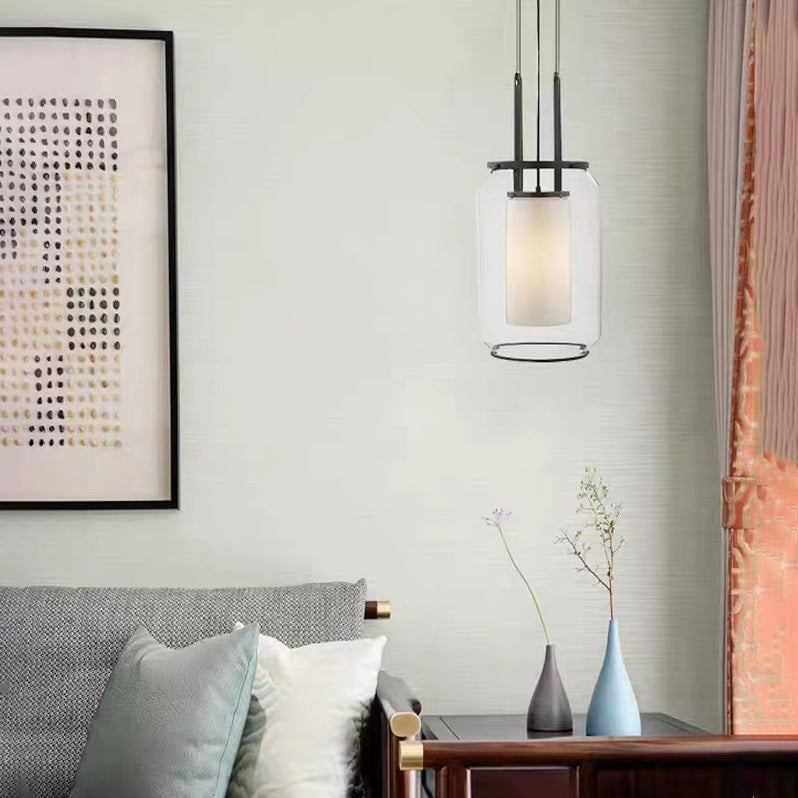 Moderner minimalistischer Glas-Eisen-Zylinder-Hänge­leuchte mit 1 Flamme für Wohnzimmer &amp; Schlafzimmer 