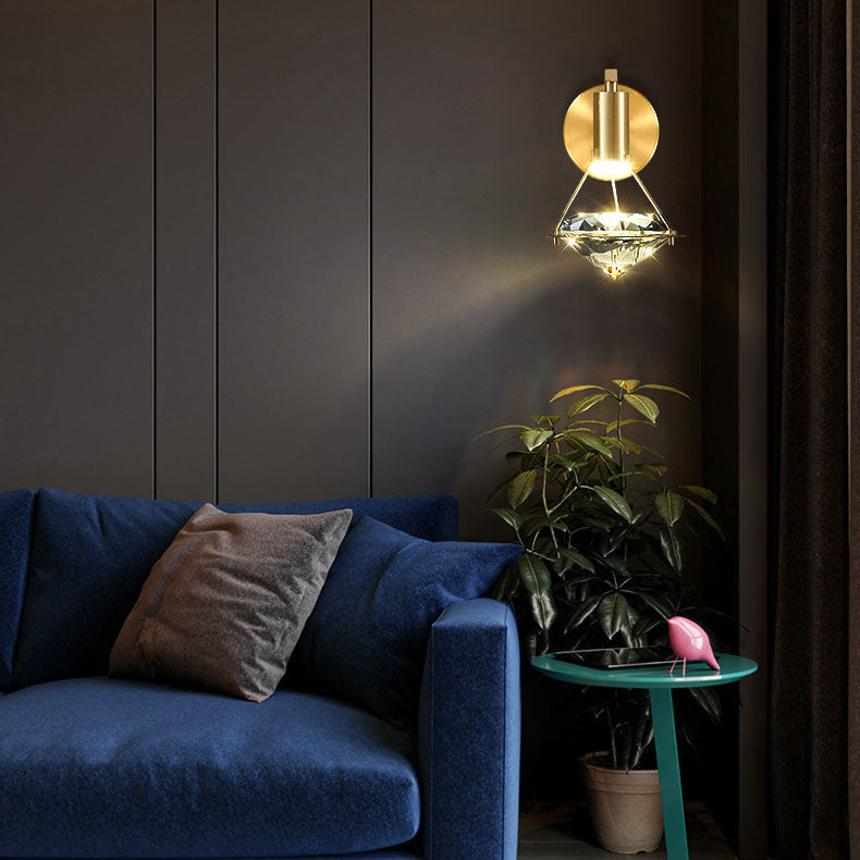 Modern Mid-Century Diamond Brass Crystal LED Wall Sconce Lamp For Living Room