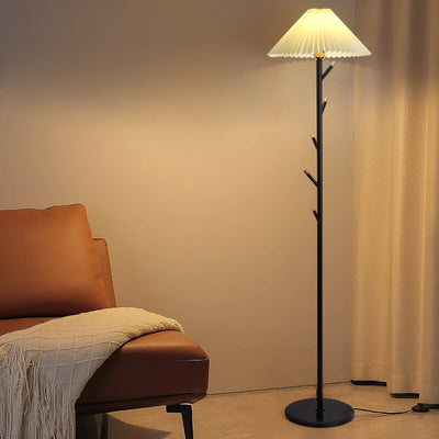 Nordic Minimalist Pleated Lampshade Tree Branch 1-Light Standing Floor Lamp