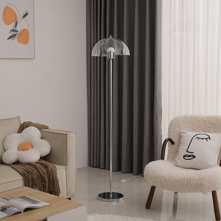 Lámpara de pie nórdica vintage de acrílico transparente con cúpula y 1 luz 