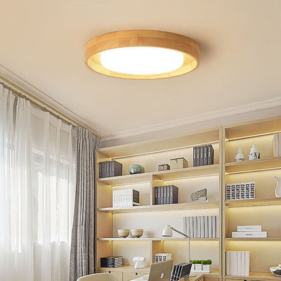 Japanese Simple Log Round LED Flush Mount Ceiling Light