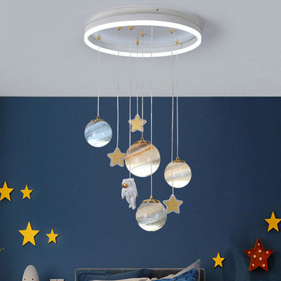 Contemporary Creative Aluminum Round Shade Acrylic Glass Ball LED Kid's Flush Mount Ceiling Light For Bedroom