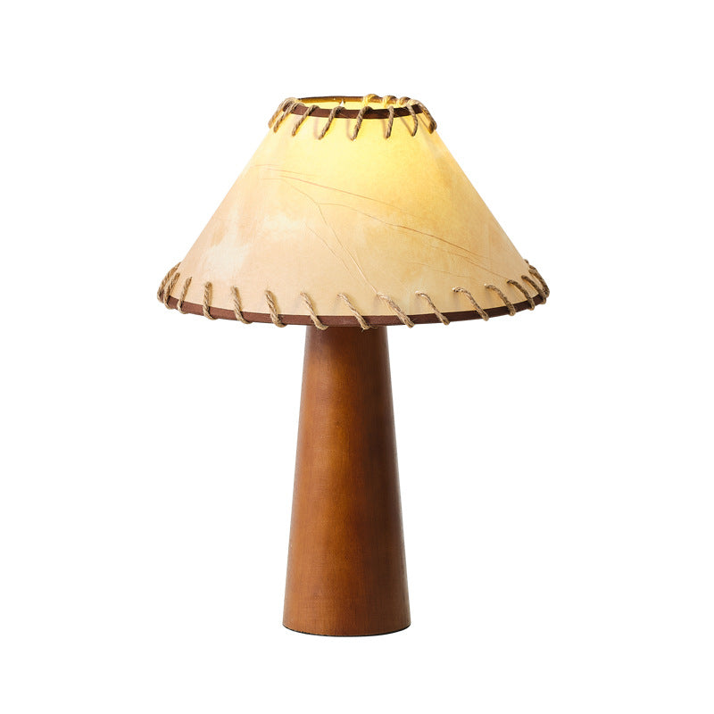 Japanese Vintage Solid Wood Parchment Cone 1-Light Table Lamp