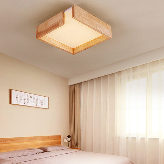 Plafonnier LED carré simple en bois moderne 