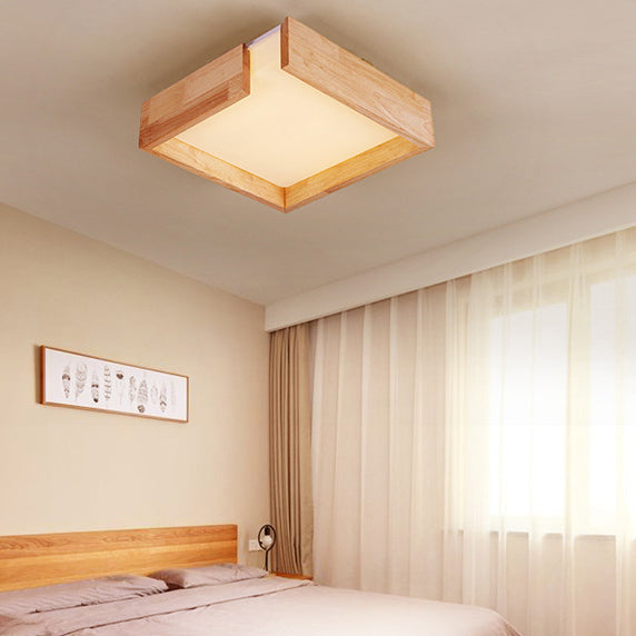 Modern Wooden Simple Square LED Flush Mount Light