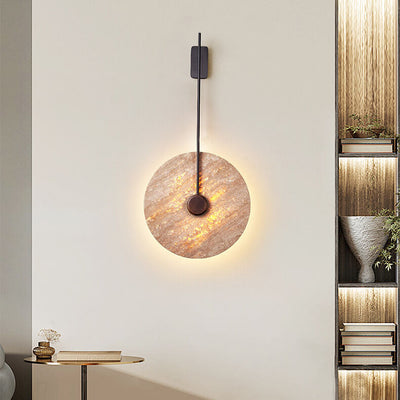 Skandinavische moderne minimalistische runde Eisen-Gelbe Travertin-LED-Wandleuchte 