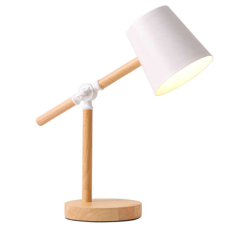 Macaron Creative Iron Cylinder Wooden Base 1-Light Table Lamp