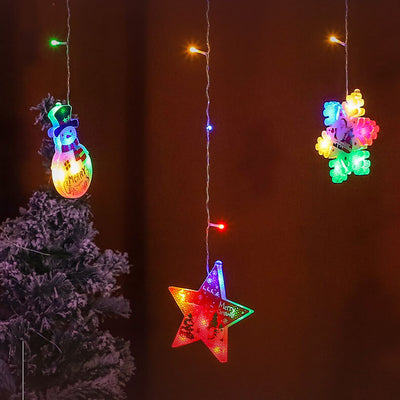 LED Christmas Star Snowflake Snowman Decorative Curtain Waterfall Flashing String Lights