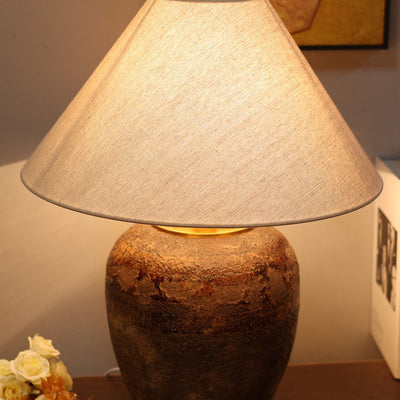 Chinese Retro Vase Base Ceramic Linen 1-Light Table Lamp