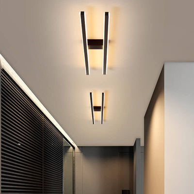 Modern Minimalist Geometric Dual Straight Line LED Semi-Flush Mount Ceiling Light For Hallway