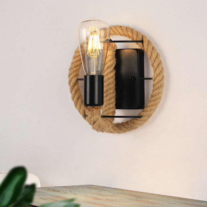 Lámpara de Aplique de Pared Redonda de Hierro de Cuerda Industrial Vintage 1/2 Luz 