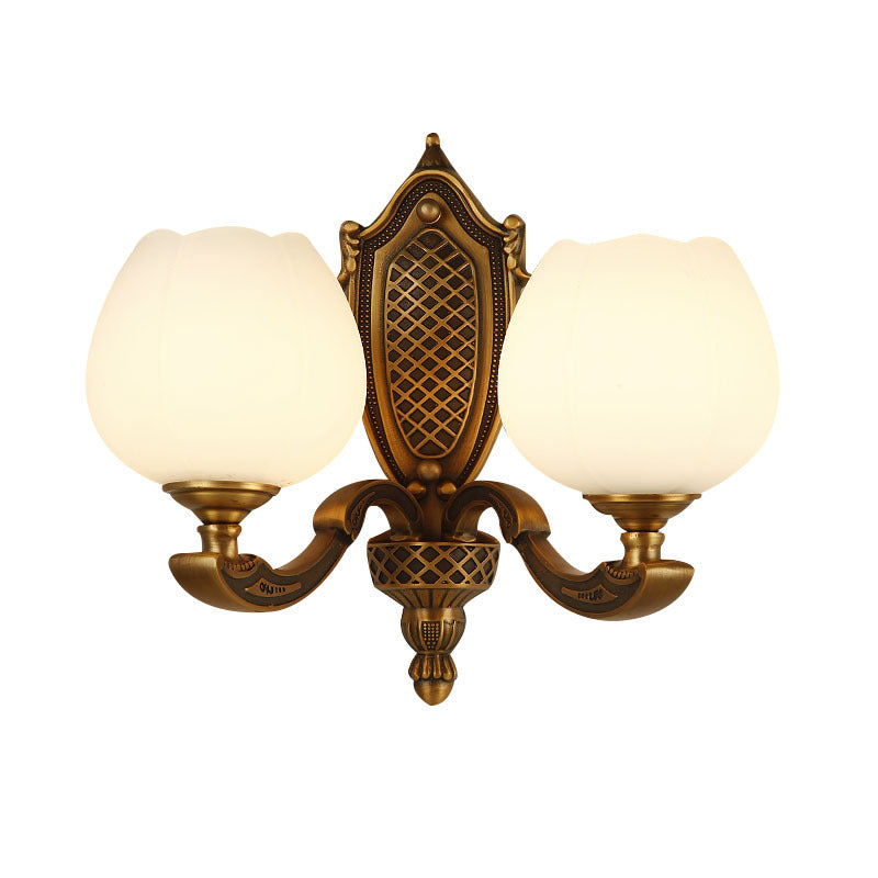 Vintage European Brass Apple Glass 1/2 Light Wall Sconce Lamp
