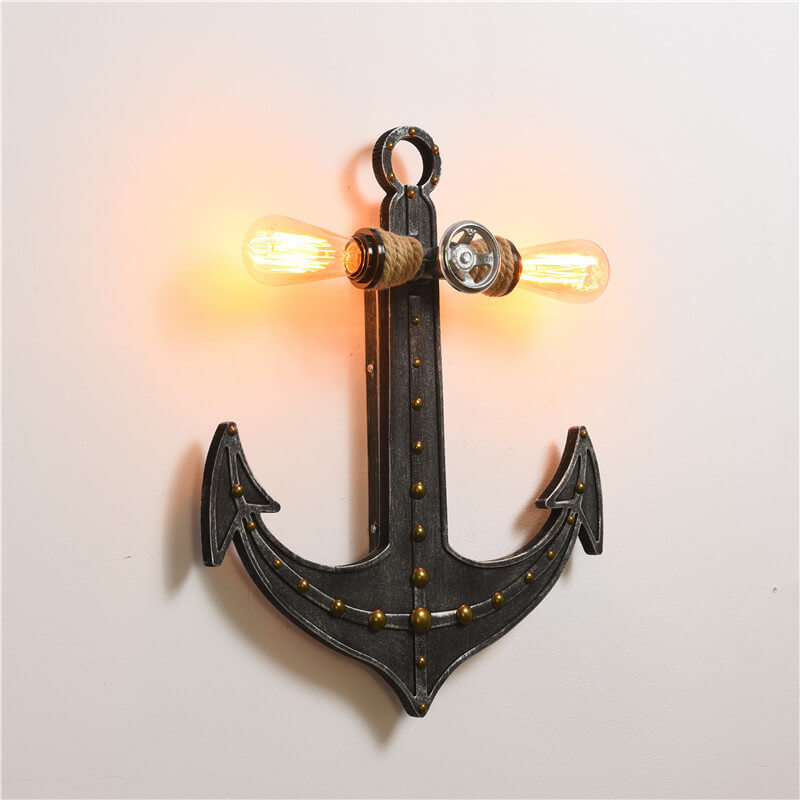 Industrial Vintage Wooden Boat Anchor 2-Light Decorative Wall Sconce