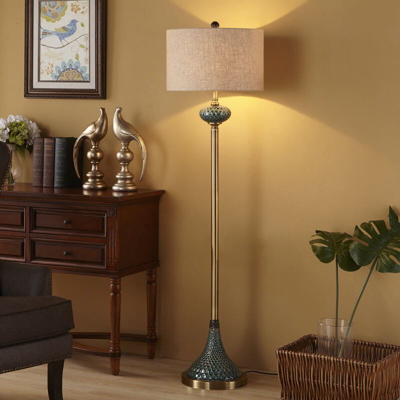 Europäischer Leichtluxus mit Keramikhardware und Stoff, 1-flammige Stehlampe 