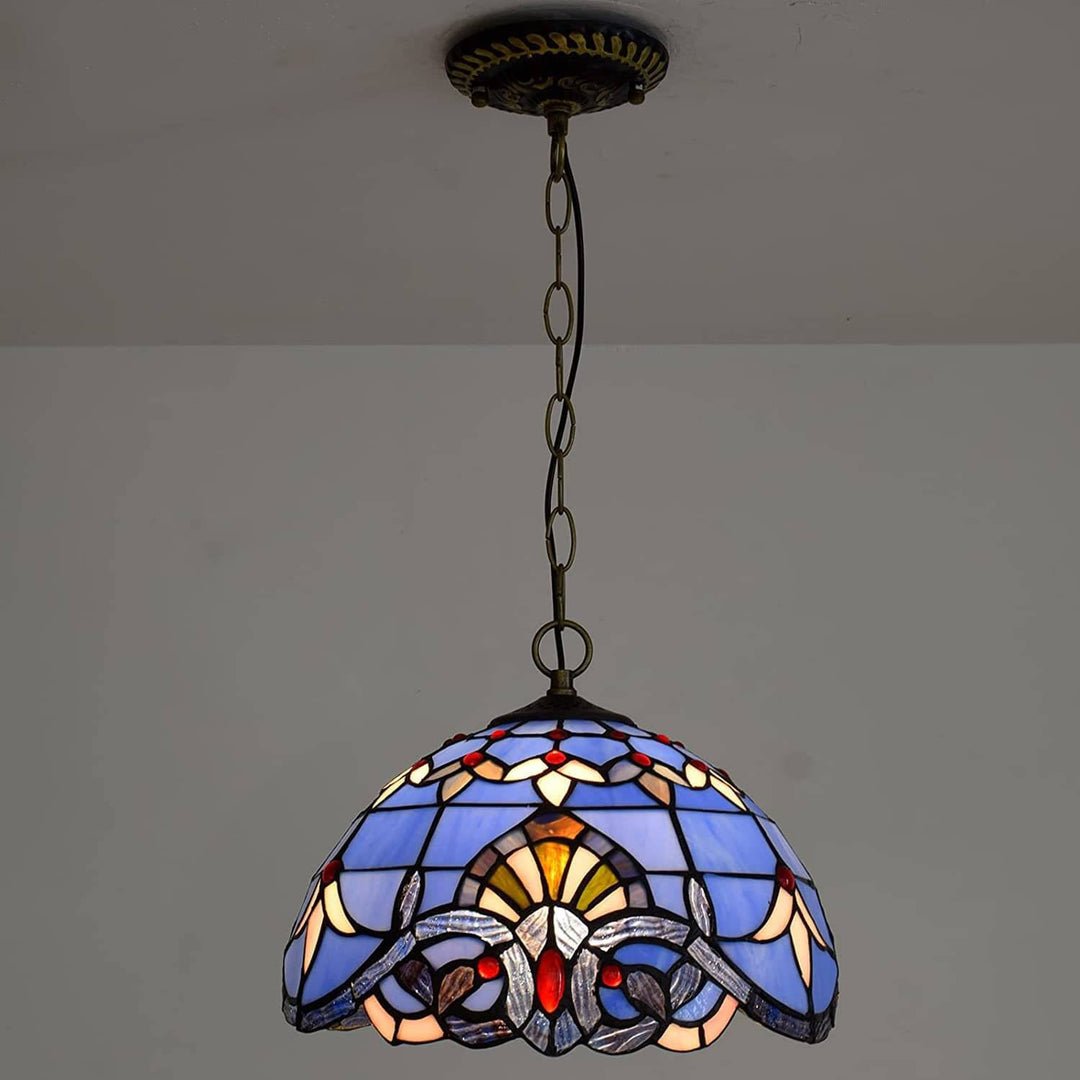 Europäische Retro Blaue Barock Buntglas 1-Licht Pendelleuchte 