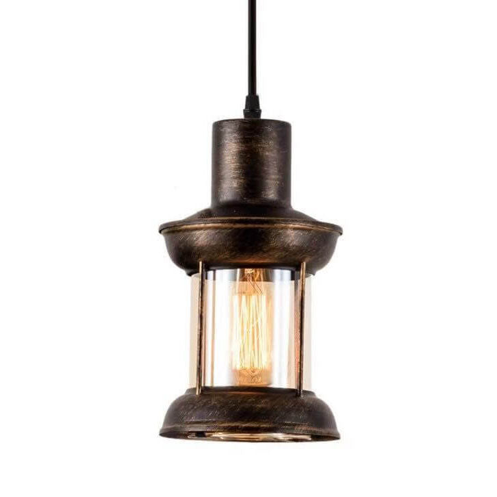 Zeitgenössische industrielle 1-flammige Pendelleuchte aus Eisen und Glas im Kerosinlaternen-Design für das Wohnzimmer 