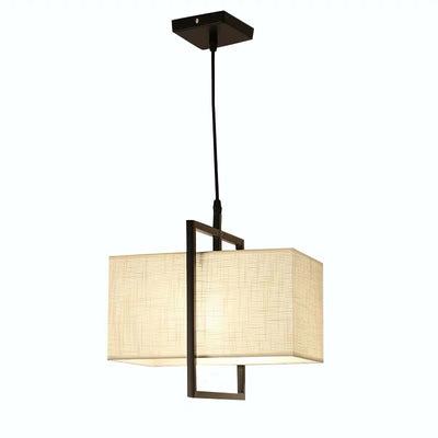 Modern Chinese Square Fabric Iron Frame 1-Light Pendant Light