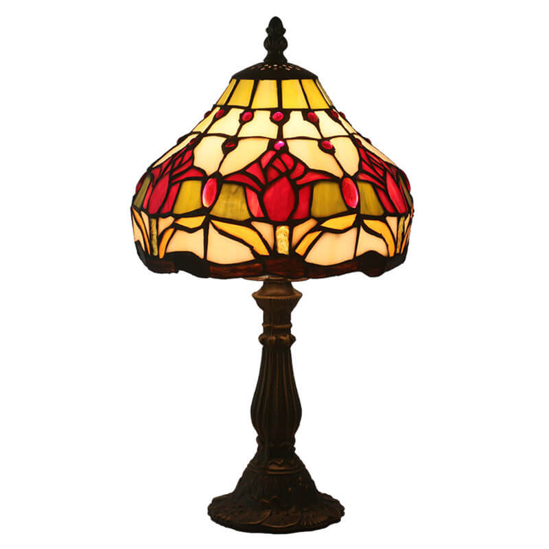 Tiffany Rustic Tulip Stained Glass Cone 1-Light Table Lamp