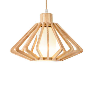 Japanese Vintage Wooden Rhombus Lantern 1-Light Pendant Light