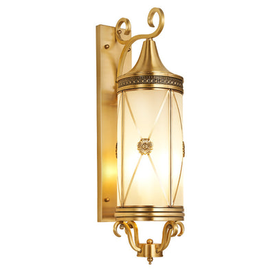 European Luxury  Brass Glass Lantern Column 1/3 Light Wall Sconce Lamp