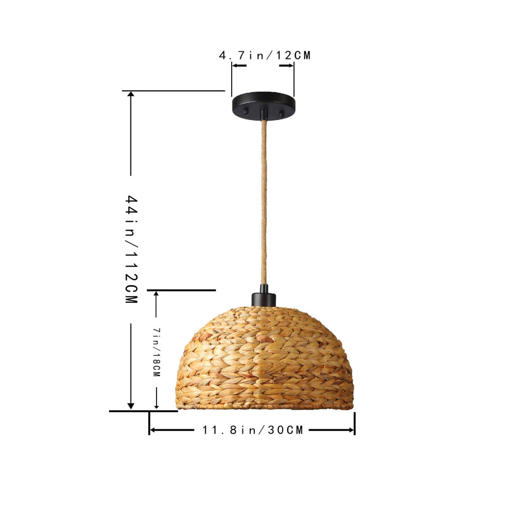Traditional Japanese Half Round Rattan 1-Light Pendant Light For Living Room