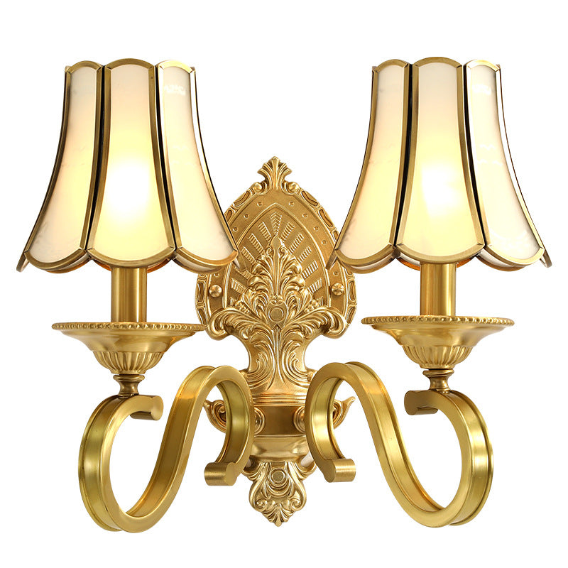 European Light Luxury Vintage All Brass Glass 1/2-Light Wall Sconce Lamp