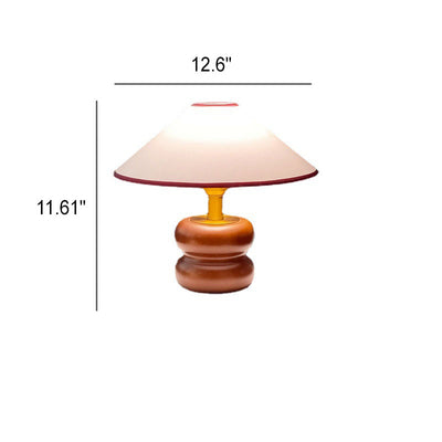 Vintage Fabric Cone Solid Walnut Round Base 1-Light Table Lamp
