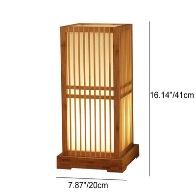 Japanese Minimalist Wooden Square Column 1-Light Table Lamp