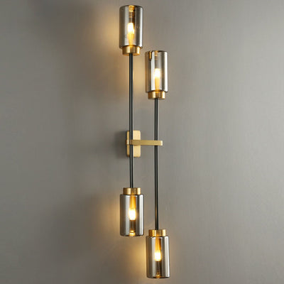 Modern Luxury Brass Glass Cylinder Jar 2/4 Light Wall Sconce Lamp