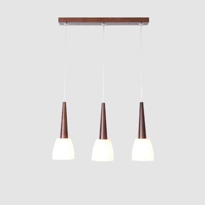 Modern Chinese Walnut Glass Shade 3-Light Chandelier