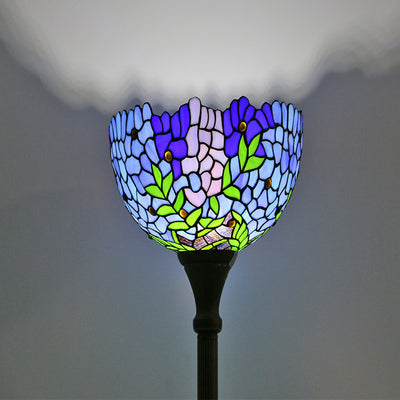 Tiffany Vintage Purple Orchid Buntglas-Kuppel-Stehlampe mit 1 Licht 