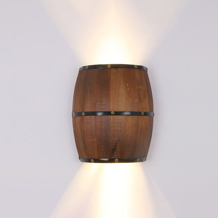 Contemporary Industrial Half Barrel Wood Hardware LED Wall Sconce Lamp for Living Room