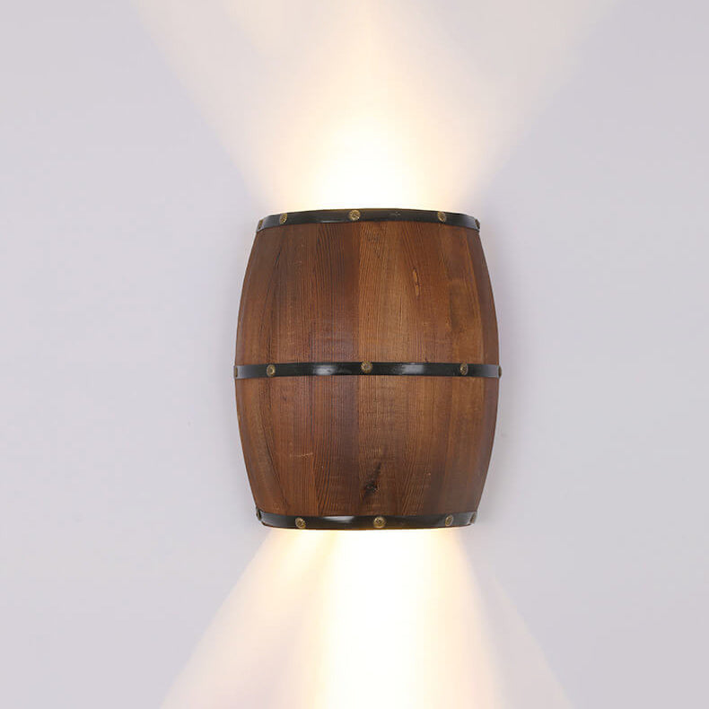 Industrial Vintage Half Barrel Wood 2-Light Wall Sconce Lamp