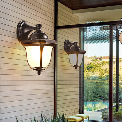 European Aluminum Glass Straw Hat Waterproof Patio Outdoor  1-Light Wall Sconce Lamp