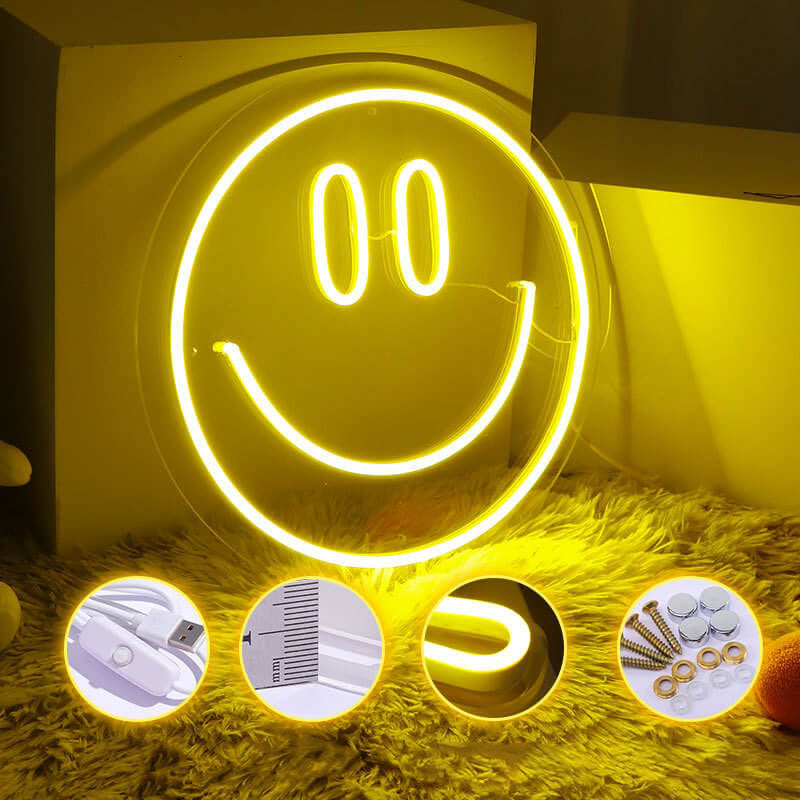 Zeitgenössische kreative Neon-Smiley-LED-Dekoleuchte aus Kunststoff für stimmungsvolle Beleuchtung im Schlafzimmer 