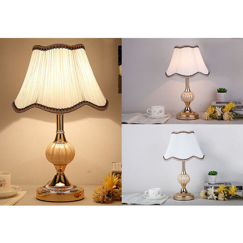 Nordic Vintage Floral Glass Fabric 1-Light Table Lamp