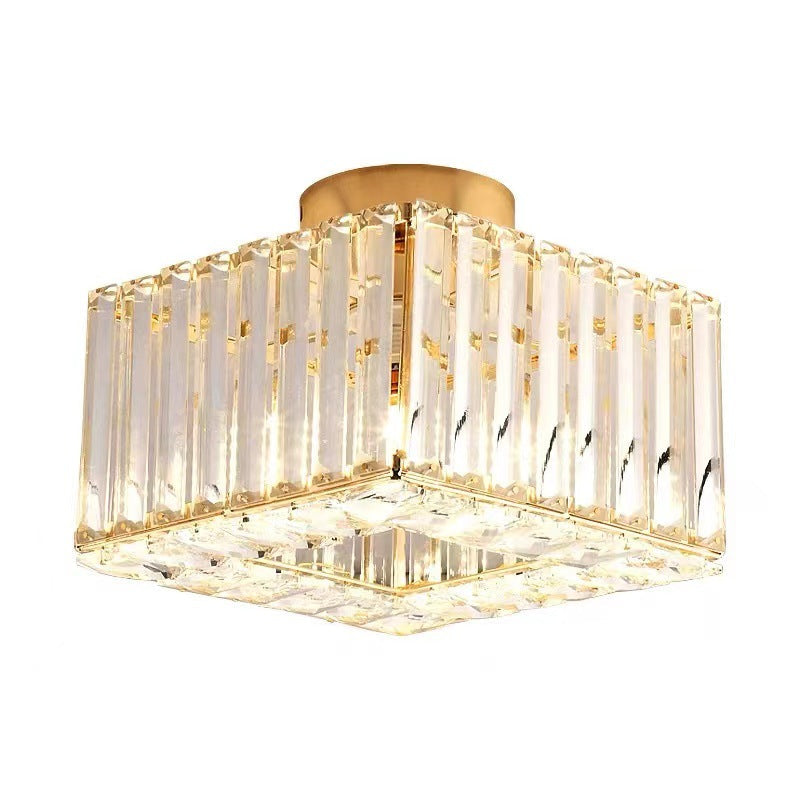 European Luxury Crystal Round Square 1-Light Semi-Flush Mount Ceiling Light