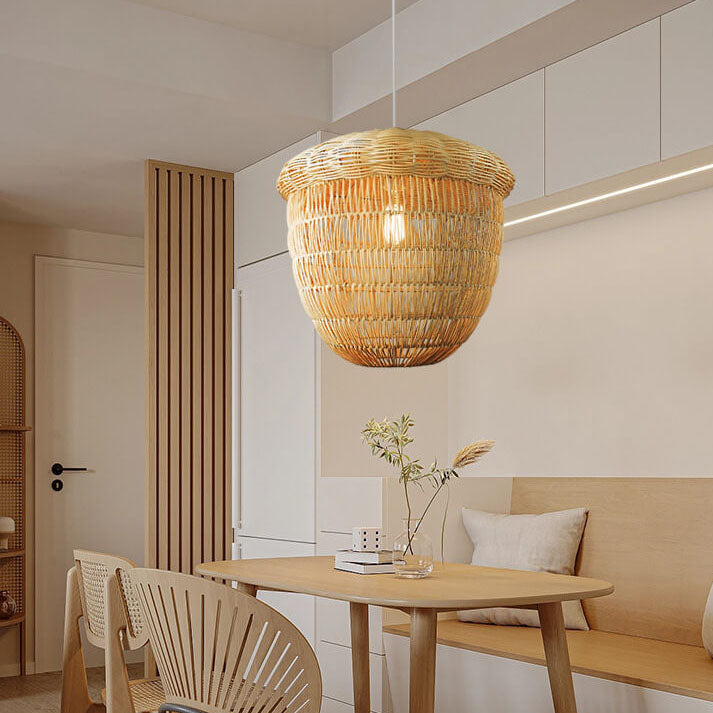 Japanese Rattan Weaving Globe Basket 1-Light Pendant Light