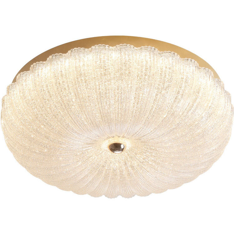 Modern Luxury Stainless Steel Glass Copper Round LED Semi-Flush Mount Ceiling Light