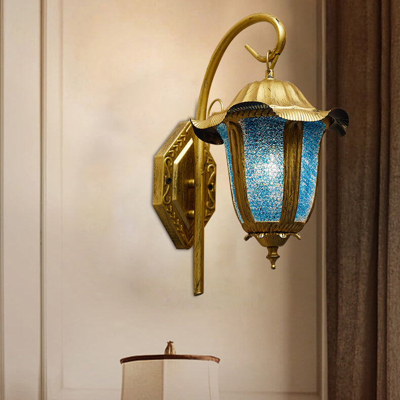 Bohemian Moroccan Blue Iron 1-Light Bent Arm Wall Sconce Lamp