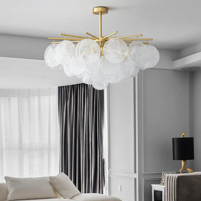 Traditional French Round Cloudy Full Copper Aluminum Lens 5/6 Light Chandelier For Living Room