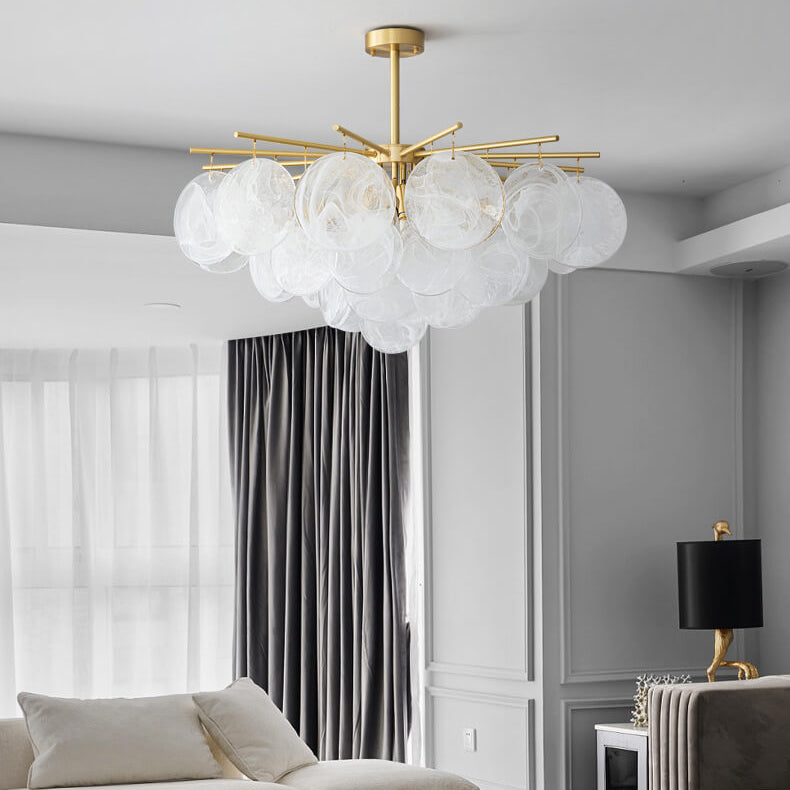 Traditional French Round Cloudy Full Copper Aluminum Lens 5/6 Light Chandelier For Living Room