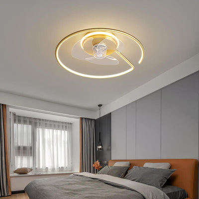 Minimalist Light Luxury Round Ring LED Invisible Flush Mount Ceiling Fan Light