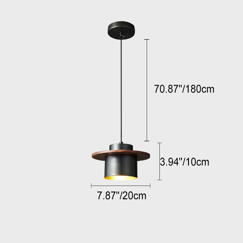 Contemporary Nordic Cylindrical Walnut Copper 1-Light Pendant Light For Living Room &amp; Bedroom