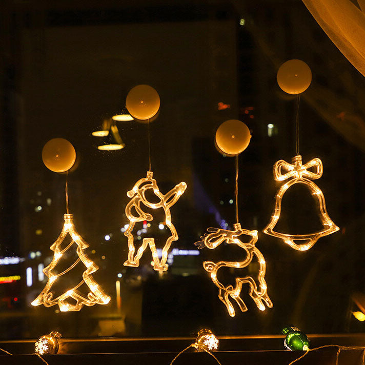 LED Weihnachtsbeleuchtung Weihnachtsmann Schneemann Form Fenster Saugnapf Dekoration Lichter 