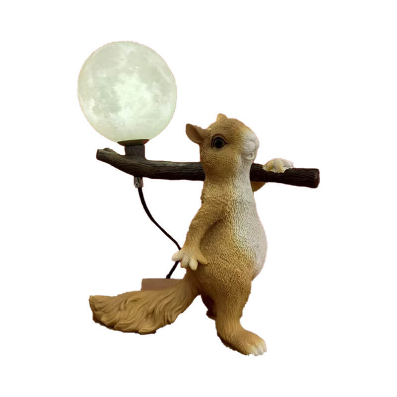 Contemporary Creative Resin Squirrel Moon Glass 1-Light Table Lamp For Bedroom