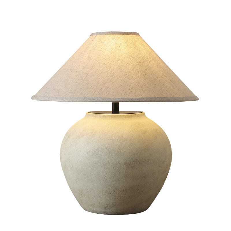 Wabi-sabi Modern Linen Fabric Cone Ceramic 1-Light Table Lamp