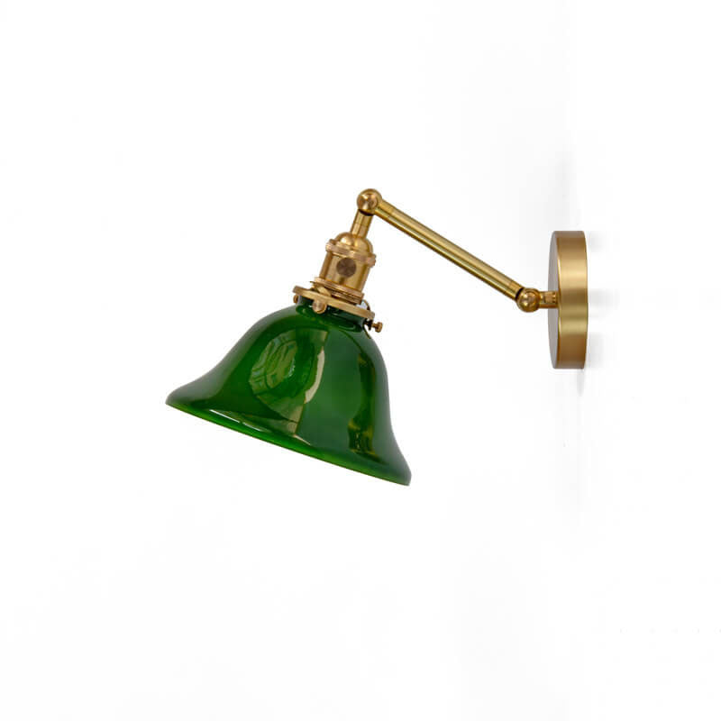 Vintage Green Glass Brass 1-Light Wall Sconce Lamp