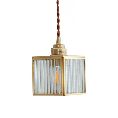 Modern Creative Stripe Square Glass Brass 1-Light Pendant Light